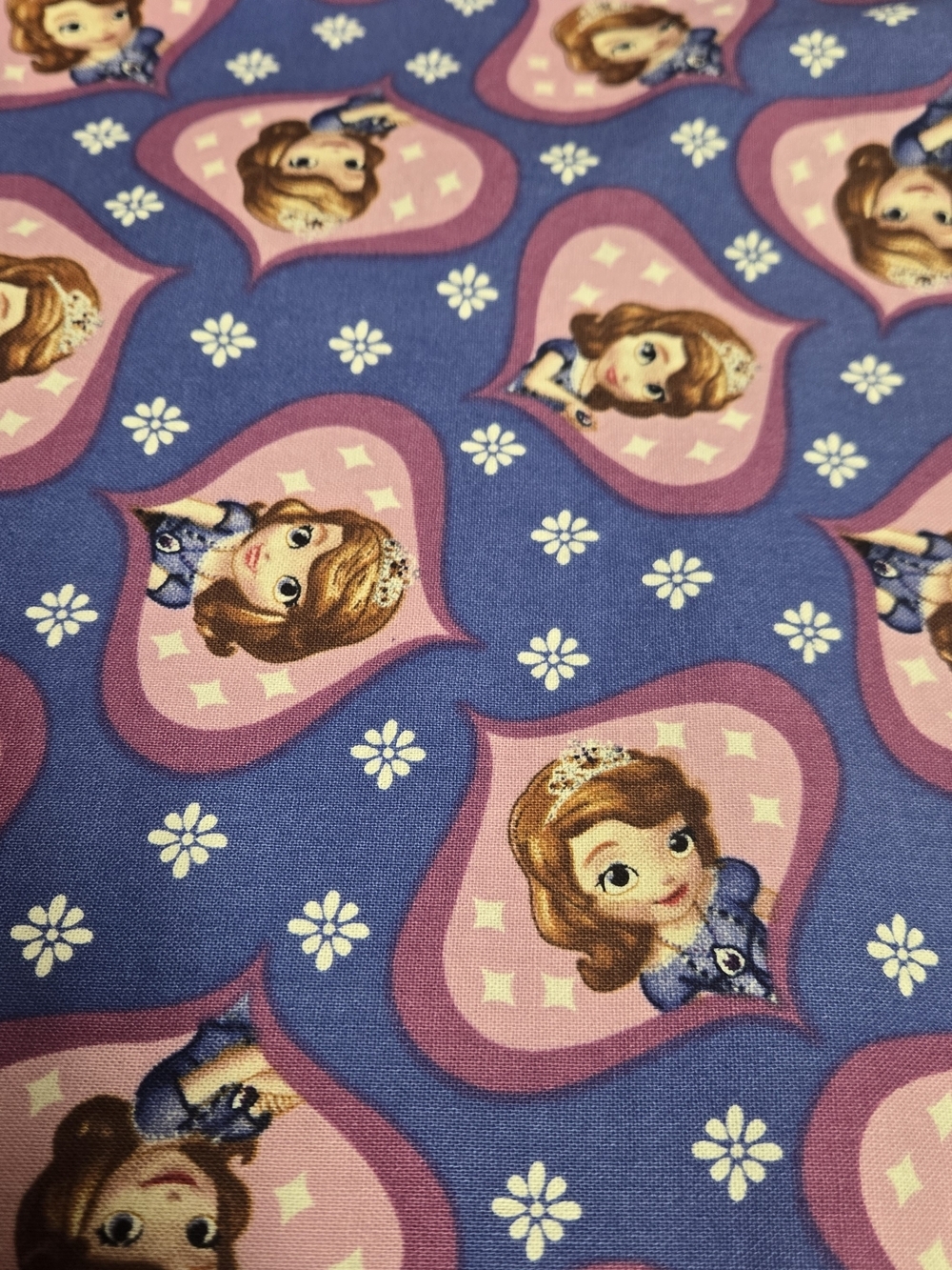 Disney Sofia the First Fabric 34x42 Purple Princess Hearts Cotton Cut